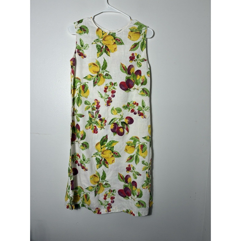 Vintage Bowman 100% Linen Midi Tank Dress Sz Small Fruit Print Tropical Coastal